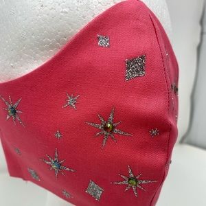 Face mask. Pink with silver sparkle